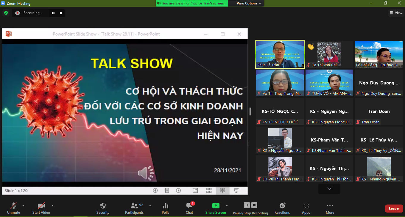 Buổi toạ đàm và Tổng kết Chương trình Đào tạo trực tuyến Quản trị khách sạn Chất lượng cao